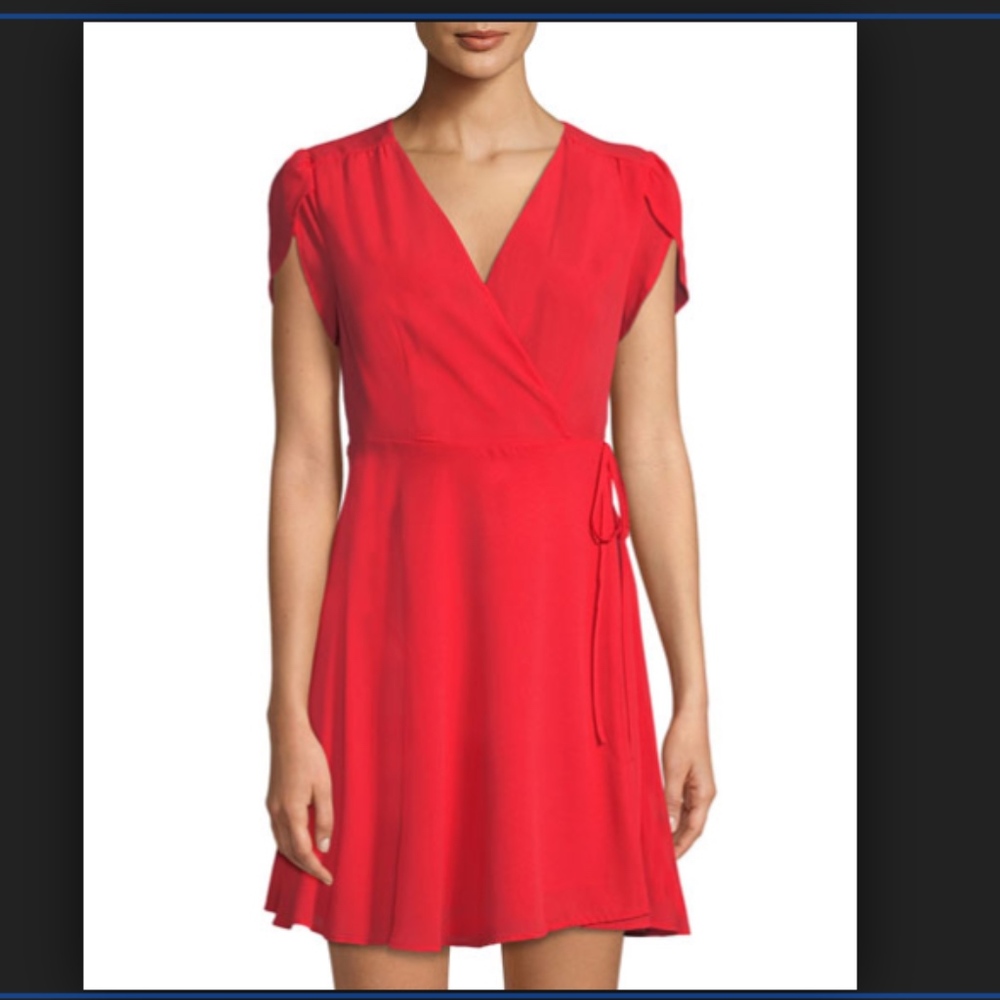1.STATE Short-Sleeve Wrap Dress RED